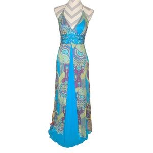 Sue Wong Blue and Green Maxi Dress